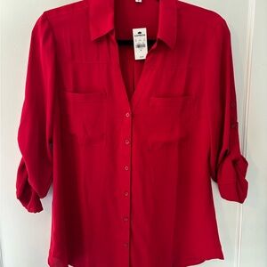 Express Women's Red Button-Up Blouse